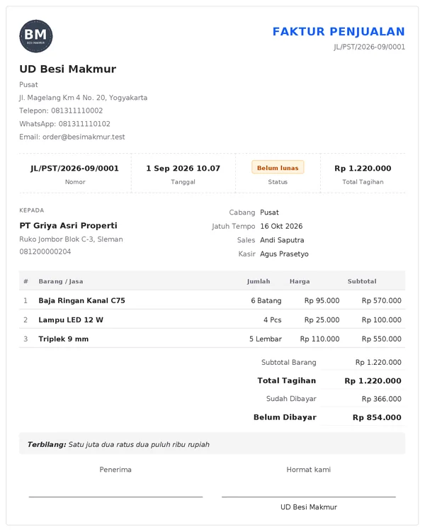 Contoh Faktur Penjualan A4