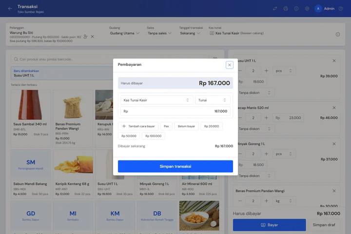 Contoh jendela bayar di layar Kasir
