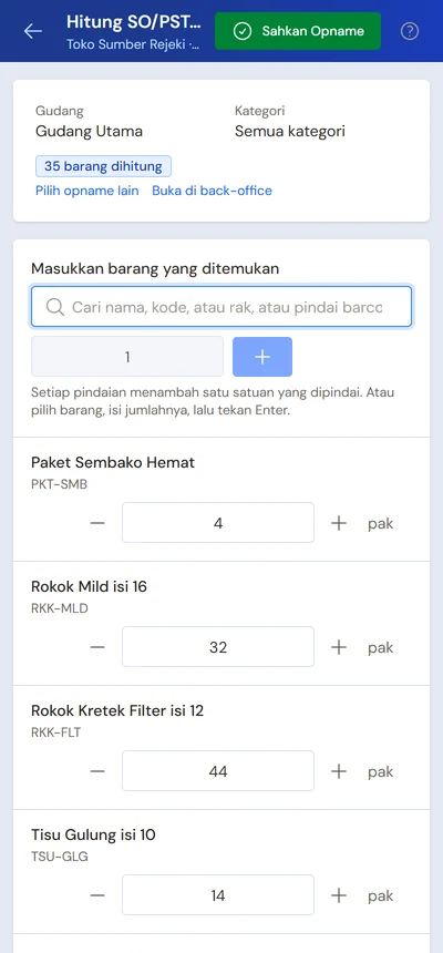 Contoh Hitung Stok di HP
