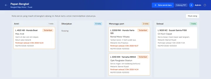 Contoh Papan Bengkel dengan nota servis